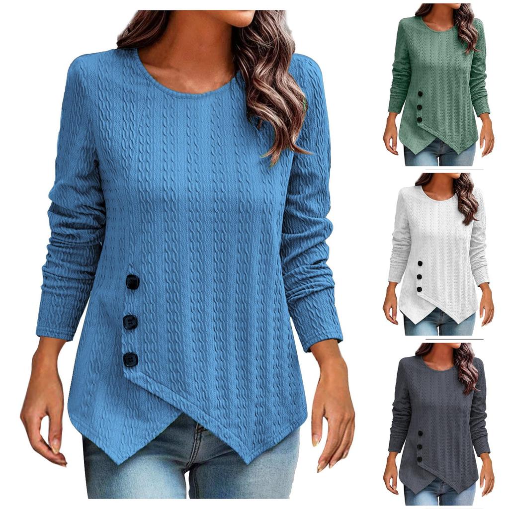 Women's   T-Shirt Retro Slim Slim Long Sleeve Round Neck Button Knit Sweater