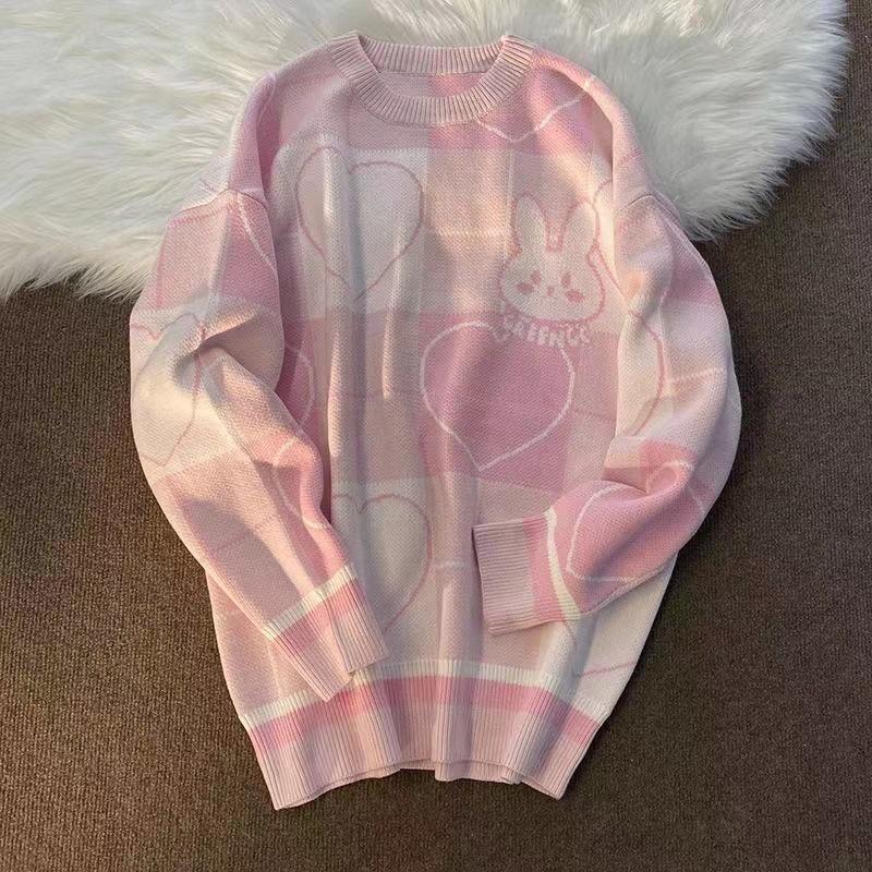 Японский винтажный вязаный свитер с героями мультфильмов, Harajuku, женские осенние новые пуловеры с круглым вырезом и длинными рукавами, джемперы больших размеров в консервативном стиле