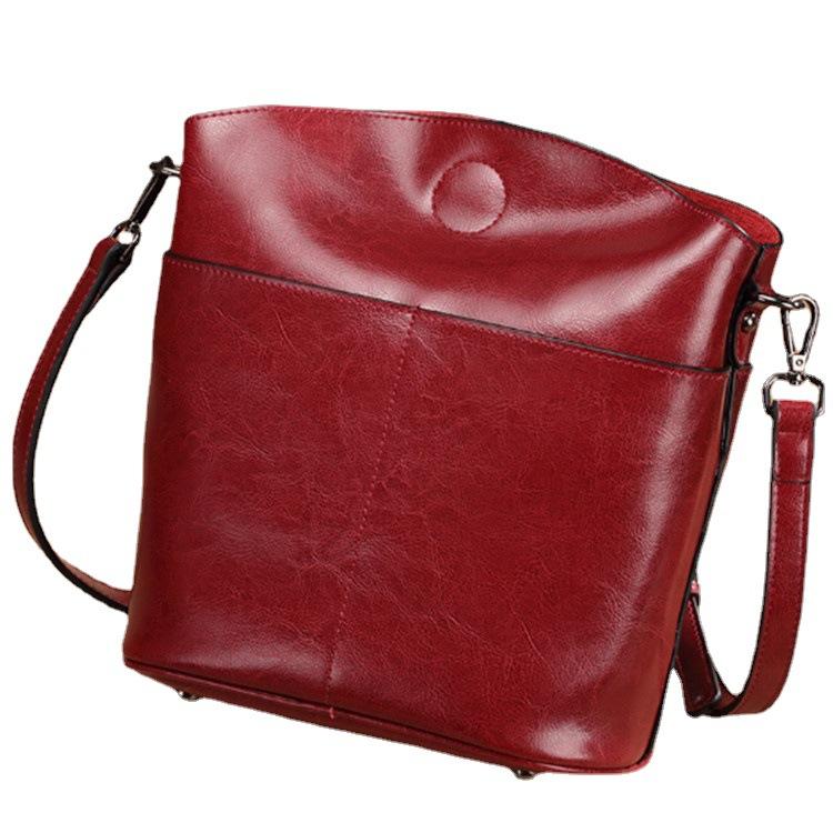 Women's Bag Genuine Leather Fashion Single Shoulder Bag Casual Versatile Simple Crossbody Bag Bucket Bag European and American Retro Style