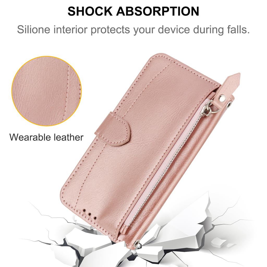 For Samsung Galaxy S26 Case Zipper Pocket Leather Phone Cover with Crossbody Shoulder Strap