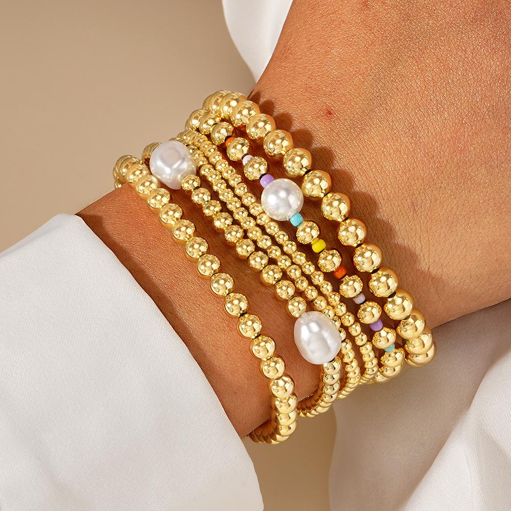 XimangLuxury Copper String Bead Pearl 12/O Color Domestic Rice Bracelet Set With Design