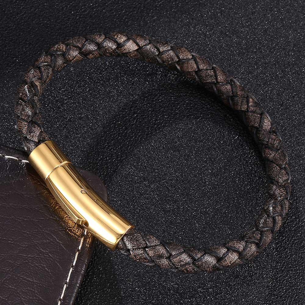 Браслет плетеный из натуральной кожи 6 мм с магнитной застежкой из нержавеющей стали, ручной работы, винтажный, минималистичный, с цирконом, подарок для мужчин и женщин