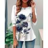 Women's T Shirt Casual Print Long Sleeve Regular Tops Crew Neck Daily White Blue Purple Khaki Spring Fall
