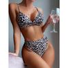 2024 New Swimwear Women's Swimwear Leopard Print More Than The Chest Leopard Print Splicing Ni Split Swimwear Beach Style
