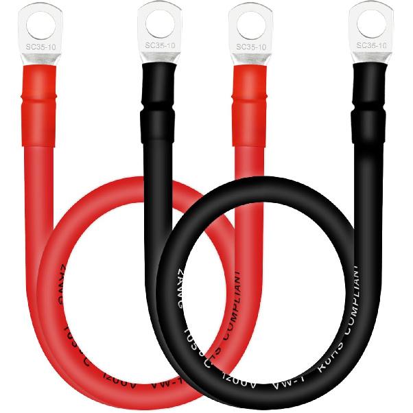 4 AWG Battery Cables with 3/8 inch Copper Terminals(2PCS 1FT)