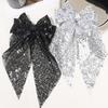 1Pcs Big Glitter Hair Bows for Women Girls, Sequin Hair Bows Clips Black/Sliver Bows Sparkly Coquette Bows Style Hair Accessorie