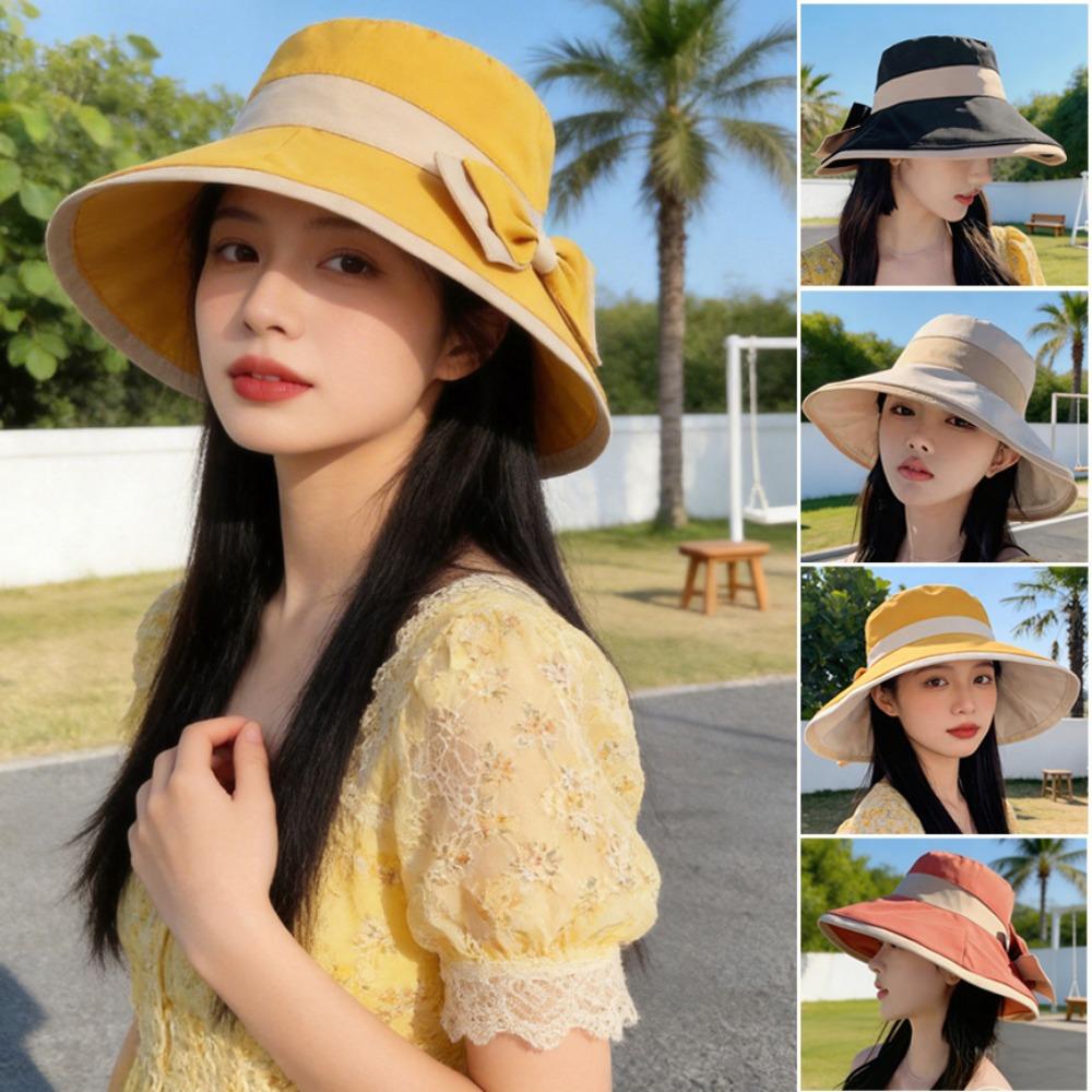 Wide Brim Summer Fisherman Sun Hats with Bow Outdoor Travel Sun Hat New Women Bucket Hats
