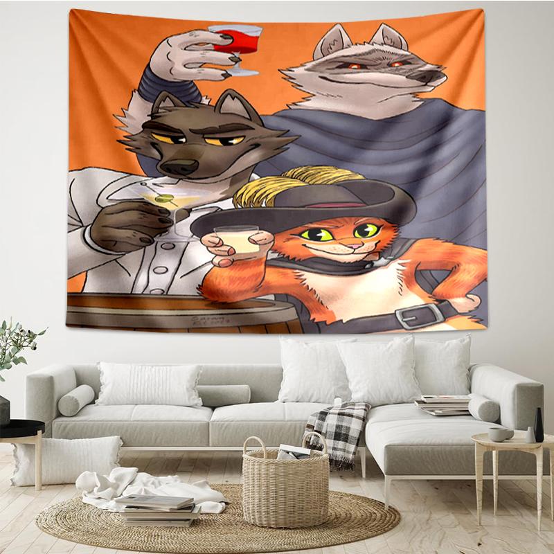 Puss In Boots Print Tapestry, Backdrop, Easy Setup, Ideal for Bedroom, Office & Living Room, with Aesthetic Wall Hanging Decor.