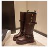 Retro brown British style platform boots women's 2025 autumn and winter new high boots slim knight boots