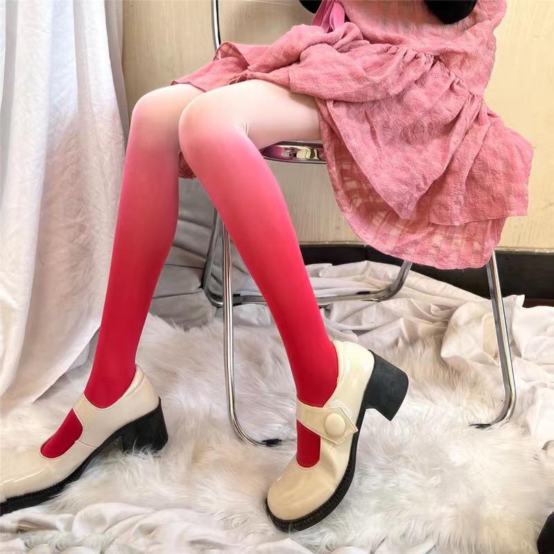 Градиентные бархатные колготки - женские, весенне-осенний стиль, тонкие радужные чулки серого, розового и фиолетового цветов.