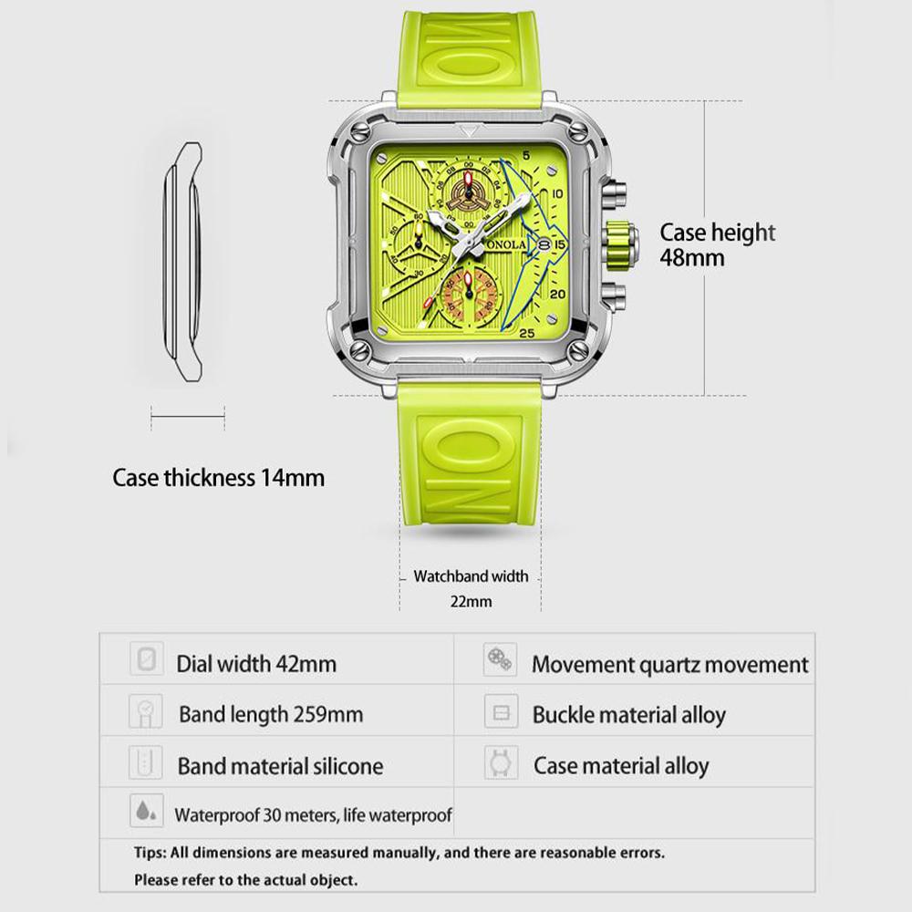 Male Watches Square Quartz Watch Watch For Men Rubber Strap Sport Clock Male Wristwatches Waterproof Relogio Masculino