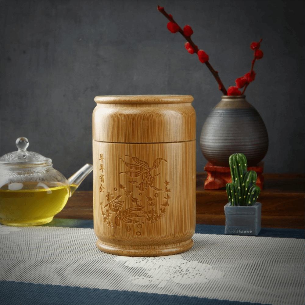 Carved Bamboo Tea Storage Box Sealed Lid Spice Jar Practical Tea Storage Jar Gift