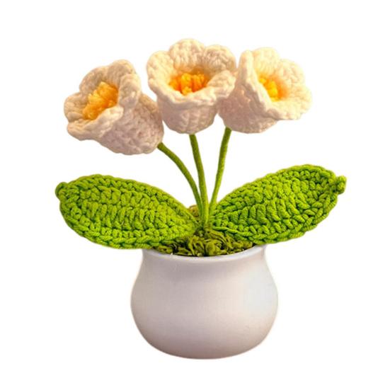 Цветы ручной вязки ручной работы Ландыш Растение Готовый вязаный крючком Подсолнух в горшке Искусственный цветок Незабудка для украшения дома и рабочего стола