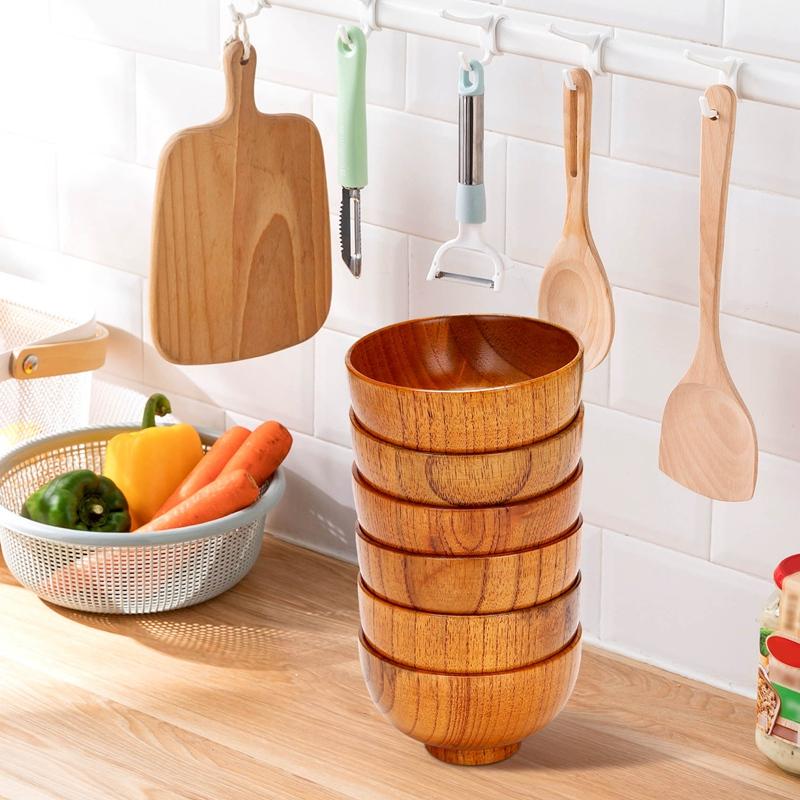 6 шт. Деревянные миски Сервировочная посуда для риса, супа, соуса, кофе, чая, украшения Деревянная салатница Кухонный набор столовых приборов