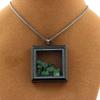 Stones and Minerals. Raw Tsavorite Garnet Necklace. Square Model. Color Black.