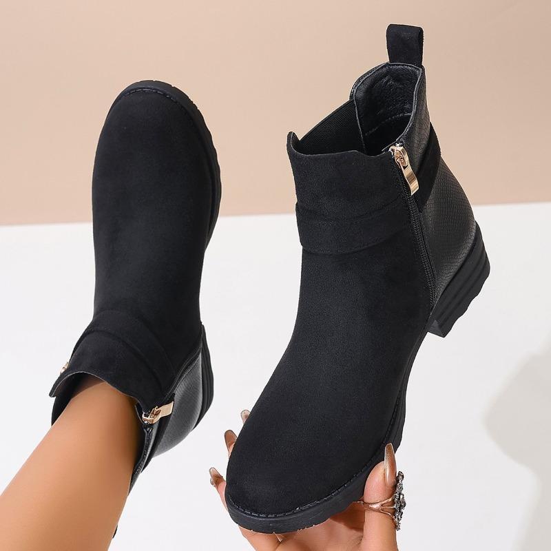 2024 Горячая Распродажа Туфли для женщин Молния Женские сапоги Зимние Круглые Носки Твердые Короткие Ботинки На Низком Каблуке Zapatos De Mujer