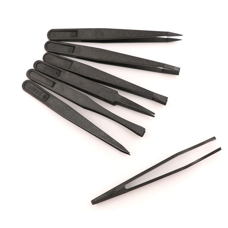 Набор из 7 пинцетов, антистатический инструмент для ремонта жесткого пластика, черный
