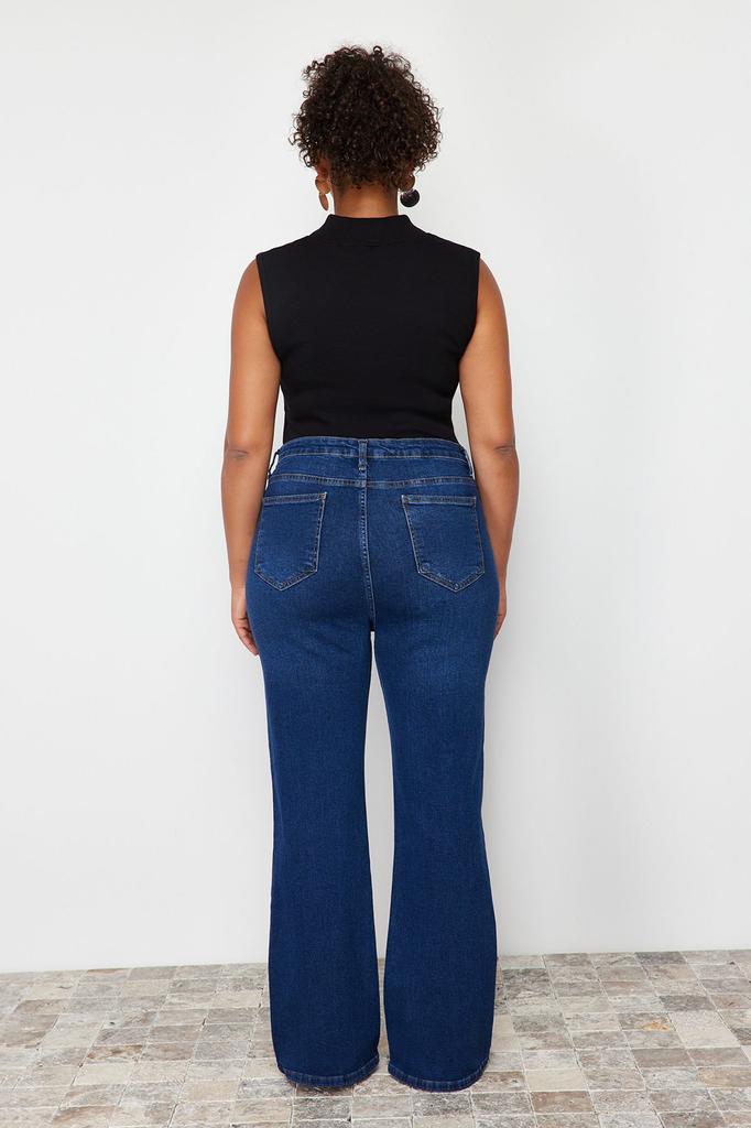 Женский стиль, большие размеры, голубые джинсы-клеш из денима со строчкой