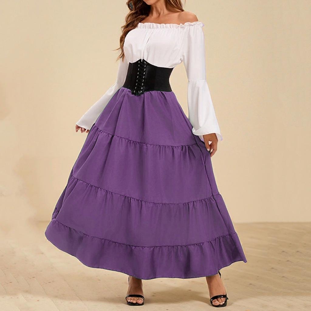 Женское модное ретро-макси-платье с рукавами-трубами и талией