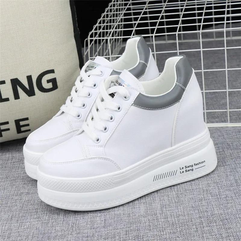 Модная обувь на супервысоком каблуке 10 см для женщин 2024 Осень Новые туфли на толстой подошве на шнуровке Белые туфли На все случаи жизни Клиновидная повседневная обувь Кроссовки