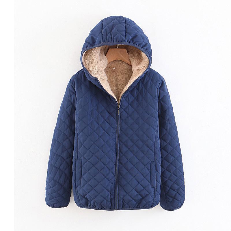 Women Autumn Winter Parkas Coat Jackets Female Lamb Hooded Plaid Long Sleeve Warm Winter Jacket S~3XL Casaco Feminino
