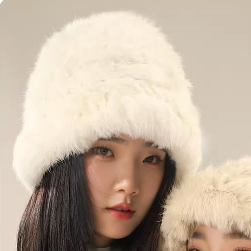 Rabbit Haired Hat Women's Face In Autumn and Winter Small Furry Plush Hat Warm Ear Protection Fur Big Head Fisherman Hat Trend