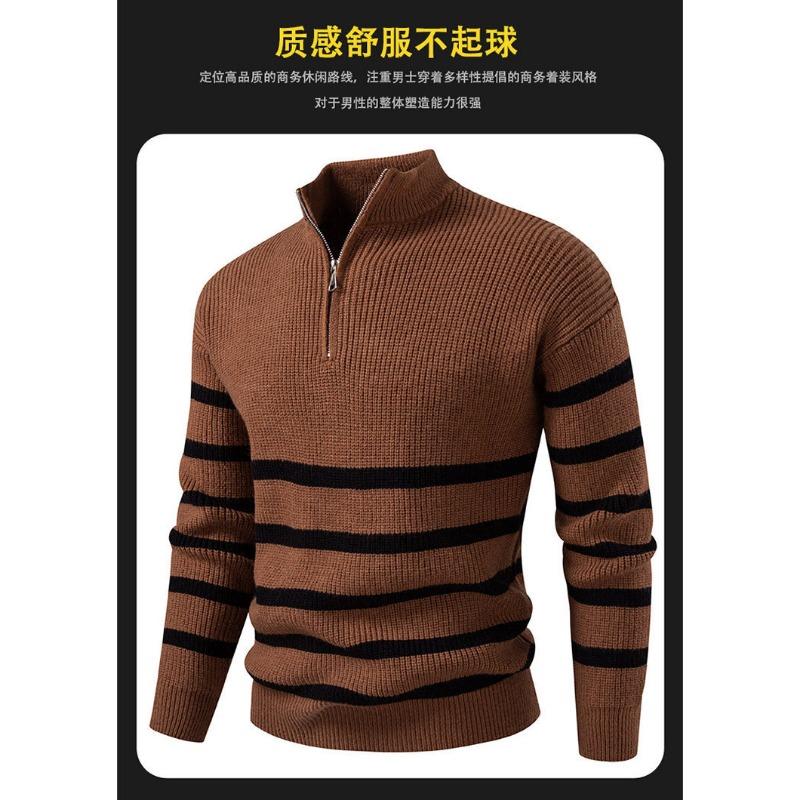 Men S Half Zip Stand Collar Knitted Sweater Long Sleeve Thick Autumn Winter