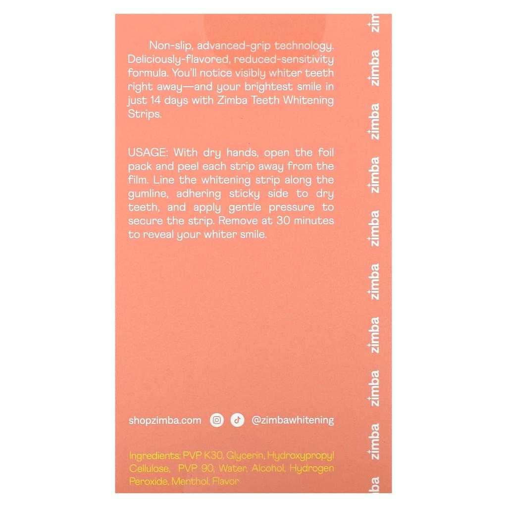 Zimba Полоски для отбеливания зубов, персиковые, 14 процедур