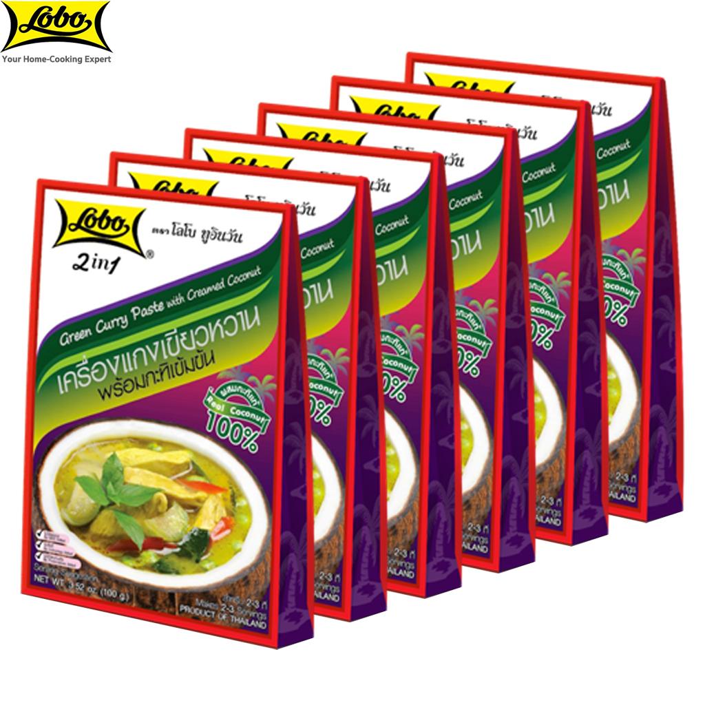 Lobo Green Curry Paste with Creamed Coconut, No MSG, Colourings or Preservatives Added / Makes 2-3 Servings, Thai Food, 100 G