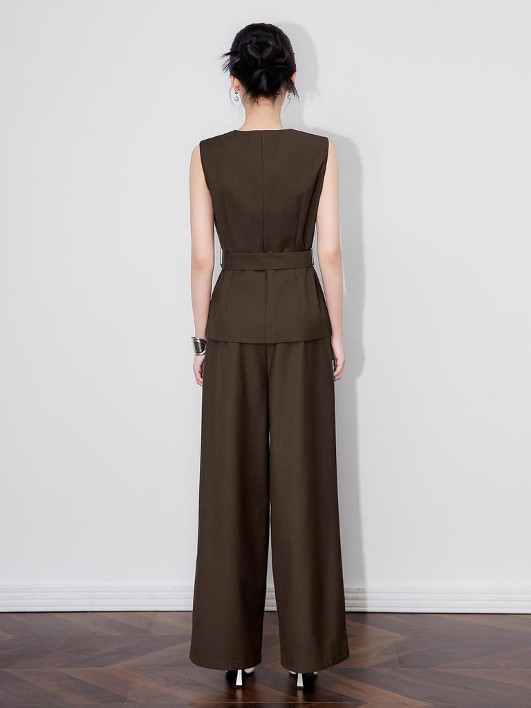 Элегантный комплект из жилета с серебряной пряжкой и широких брюк-коммьютер для женщин - Осенняя коллекция