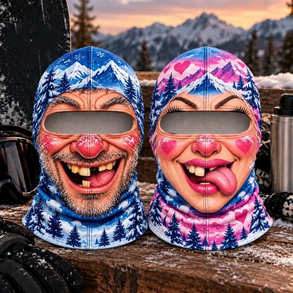 Рождественские Лыжники Пара, 3D Полная Печать по Всему Лицу, Смешной Реалистичный Дизайн, Ветрозащитный, Солнцезащитные Очки Не Включены