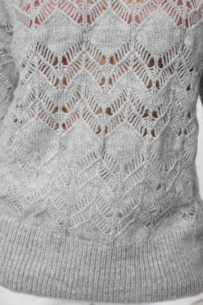 Женский модный стильный свитер, серый ажурный вязаный свитер с круглым вырезом и перфорацией