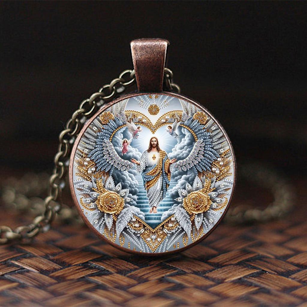 Винтажная подвеска с изображением Иисуса, христианская стеклянная подвеска с Иисусом, модные аксессуары, подходящие для повседневной носки