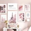 Pink Sakura Paris Tower Peony Travel Quotes Wall Art Canvas Painting Nordic Posters And Prints Wall Pictures Living Room Decor