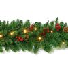 270 см Рождественская искусственная сосновая гирлянда со светодиодной подсветкой, красными ягодами, сосновыми шишками, светящаяся, из искусственной сосновой хвои, ротанговая, для украшения каминной полки, камина, крыльца, подвесная