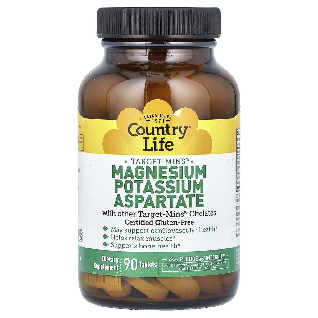 Country Life, Target-Mins, магний, калий, аспартат, 90 таблеток