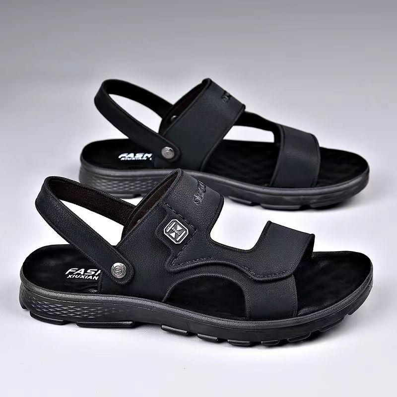 Fashion Summer 2024 New Men's Sandals Genuine Leather Thick-soled Non-slip Beach Shoes Comfortable Soft-soled Two-wear Outdoor Sandals