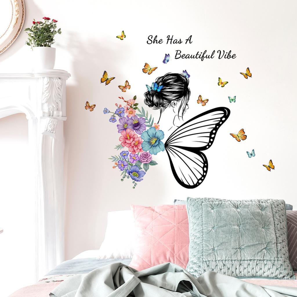 Various Kameng Fairy Flowers Butterfly Wall Stickers Living Room Bedroom Children's Room Wholesale Self-adhesive Wall Stickers Decoration