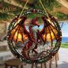 Window Hanging Pendant with Lanyard Realistic Dragon Printing Round Shape Sun Catcher Home Office Garden Decoration Panel Pendant