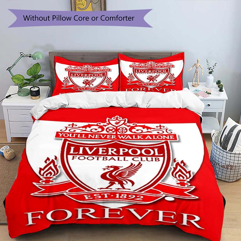 3pcs Duvet Cover Set (1*Duvet Cover + 2*Pillowcase, Without Core),Liverpool F.C Print Bedding Set, Bedroom Decor, All‑Season, Birthday Gift