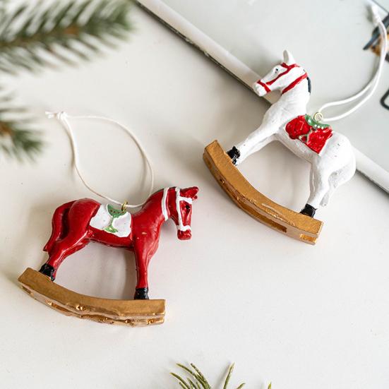 Christmas Hanging Horse Figurines Resin Rocking White Horse Ornament Eye-catching Festive Atmosphere Decorations