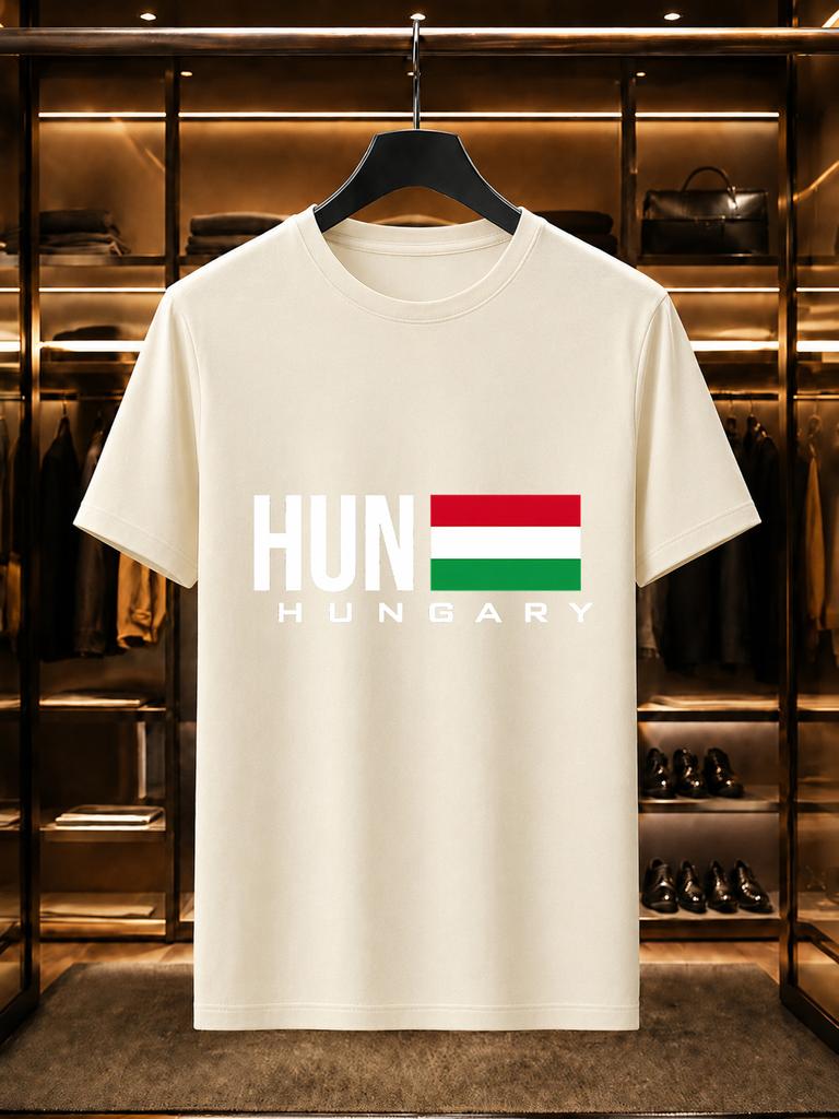 2026 New Arrival 100 Cotton Tshirt Hungary Hun National Flag Letter Print Crew Neck Casual Short Sleeve