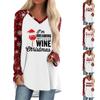 Women's Autumn And Winter Long Sleeved V-neck Christmas Printing Casual Long Loose T-shirt Top