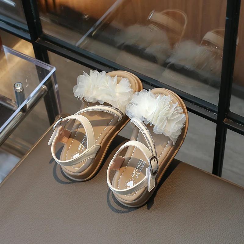 Шикарные сандалии для девочек на свадьбу, детские летние сандалии для принцессы, модные милые кружевные детские повседневные босоножки с толстой подошвой