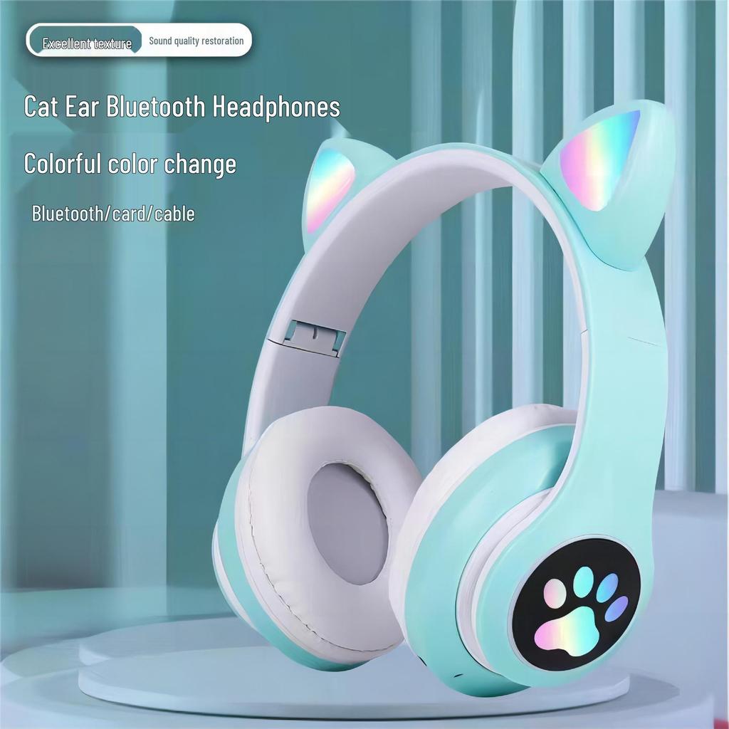 Светящиеся Bluetooth-наушники с кошачьими ушками STN-28: Длительное время работы от аккумулятора, Беспроводная повязка на голову, Гарнитура, Бестселлер.