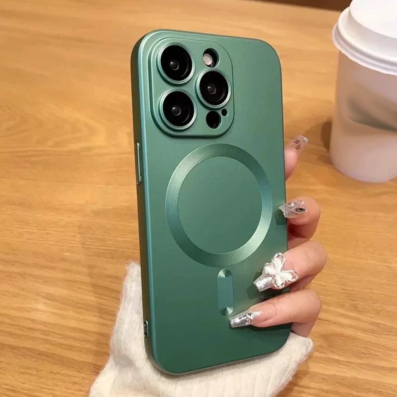Роскошный чехол для беспроводной зарядки Magsafe для iPhone 16 15 14 13 12 11 Pro Max Plus, магнитный защитный чехол для объектива, противоударный матовый чехол