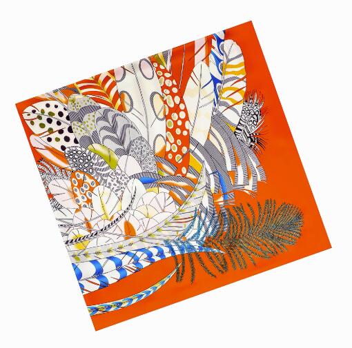 130см Шелковый Квадратный Шарф Женский Большие Шали Красочный Дизайн Перьев Квадратная Бандана Роскошный Платок Шарф Женский Фуляр