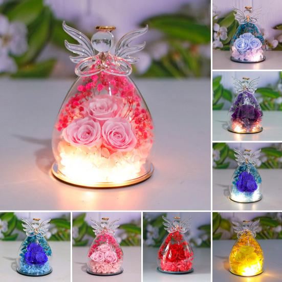 Вечные розы в стеклянном колпаке Angel, настольные консервированные цветы, ангельские консервированные розы, рождественские подарки для мамы, бабушки, жены