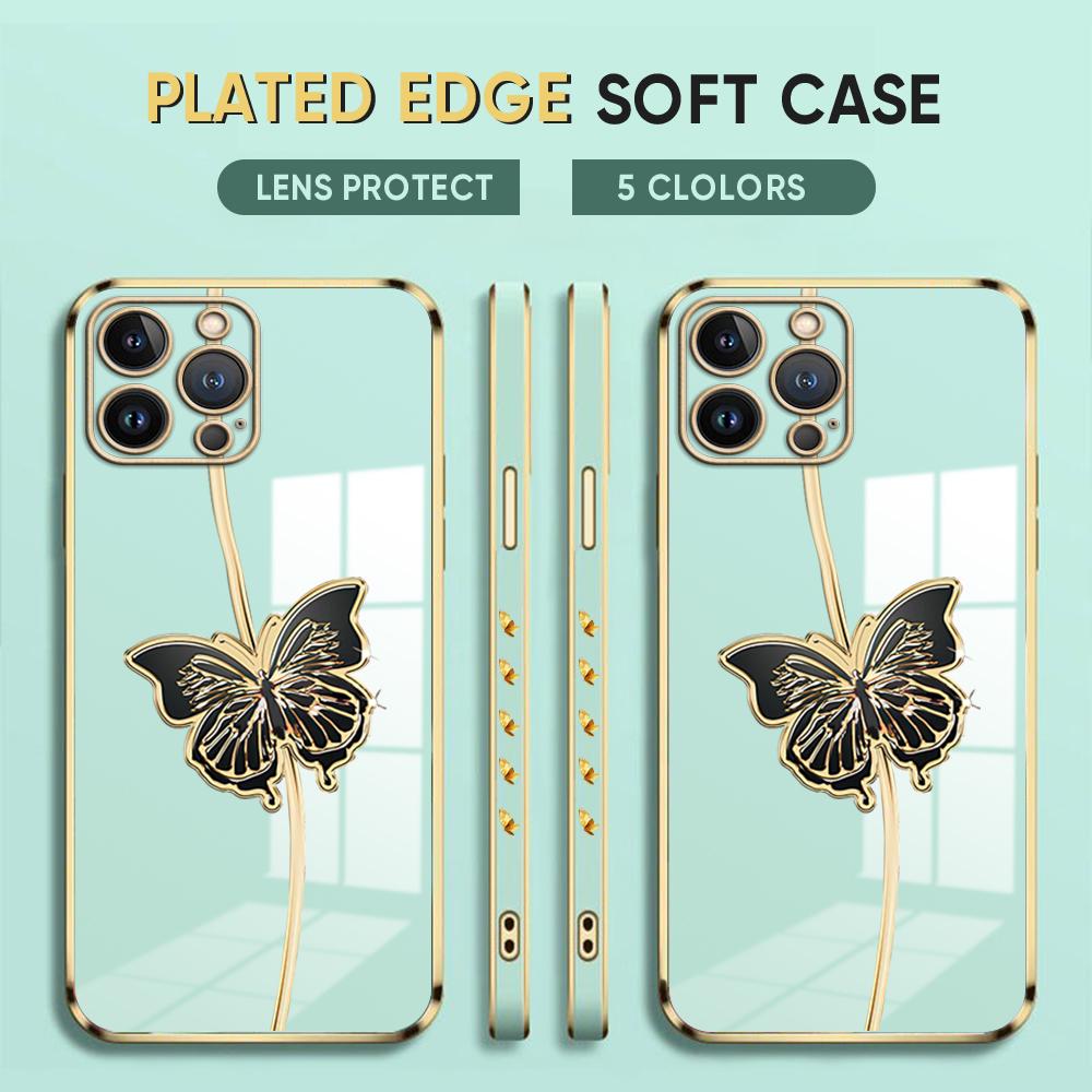 Модный черный чехол для телефона с покрытием бабочки для iPhone 11 13 15 Samsung Galaxy A52 Xiaomi Redmi 12C Note 10 Pro Oneplus Мягкие чехлы для смартфонов