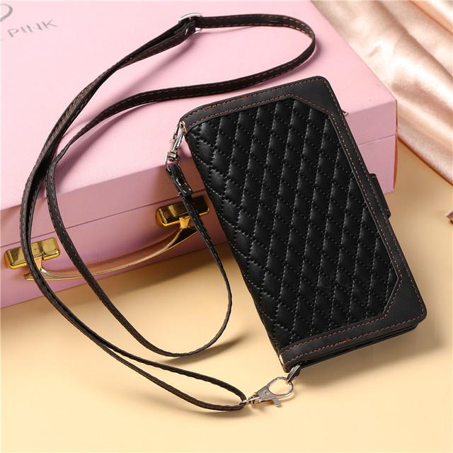 Luxury Strap Leather Flip Phone Case For Samsung Galaxy S8 S9 Plus S10e S20 S21 Fe S22 Note 8 9 10 20 Ultra Wallet Bracket Cover
